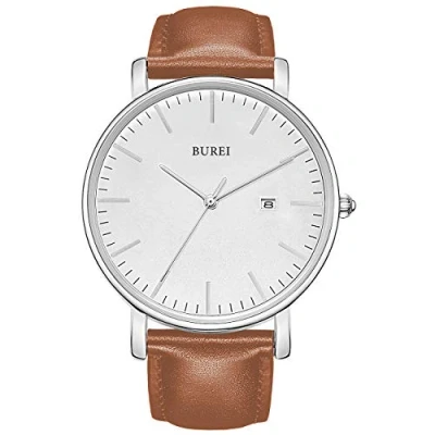 Abbildung von BUREI Herrenuhr, Minimalistisch Analog Quarz Uhr Wasserdicht Ultradünne Herrenuhr Lederarmbanduhr, Männergeschenk.