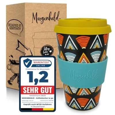 Abbildung von Morgenheld Kaffeebecher to go, Porzellan Coffee go Becher mit Deckel 380ml, Ethno