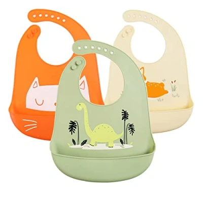 Abbildung von YINGJEE 3er Silikon Lätzchen Baby Wasserdichtes mit Auffangschale BPA Frei, Babylätzchen Einfache Reinigung, Wasserdicht für Babys Jungen und Mädchen