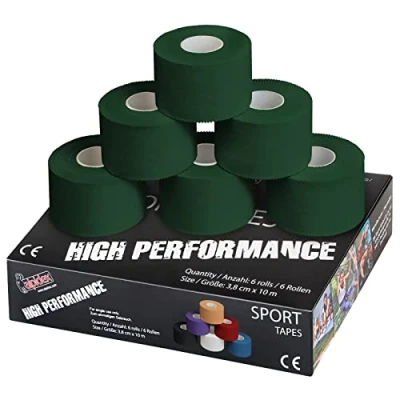 Abbildung von ALPIDEX 6 Rollen Sport Tape Set 3,8 cm x 10 m Gelenk Tapeverband Viele Farben Reißbares Unelastisches Sporttape Hautfreundlich Handball Fußball Volleyball, Farbe:grün