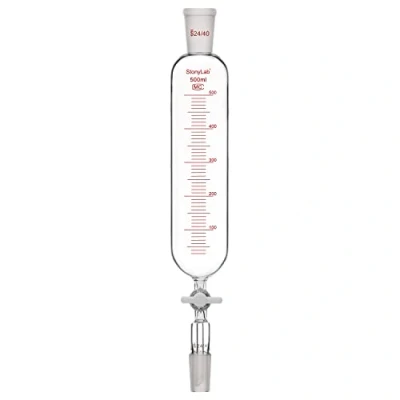 Abbildung von stonylab Druckausgleichstrichter, 24/40 Gelenk Borosilikatglas Tropftrichter mit PTFE Absperrhahn für Laborzusatztrichter, 500 ml