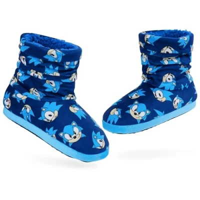 Abbildung von Sonic Hausschuhe Kinder in Gr. 29 34 Plüsch Indoor Mit Rutschfester Sohle für Jungen (Blau, 31 32 EU)
