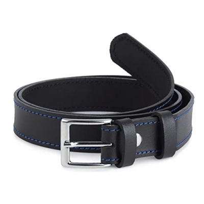 Abbildung von Ladeheid Kinder Gürtel Ledergürtel Mode Accessoire für Jungen mit Schnalle 2,5 cm Breit K1D5 (Schwarz/Blau, 70 (Gesamtlänge 89 cm))