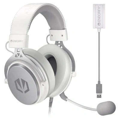 Abbildung von ENDORFY VIRO Plus USB Onyx White, Gaming Over Ear Kopfhörer, Abnehmbares Mikrofon, 7.1 Soundkarte, Austauschbare Stoffohrpolster, Kabel, 53 mm Treiber