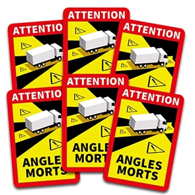 Abbildung von Attention Angles Morts Aufkleber je 25x17cm für Fahrzeuge Pflicht ab 3,5 t in Frankreich Warnung Toter Winkel Sticker selbstklebend uv beständig wetterfest R143 (LKW, 6 Stück)