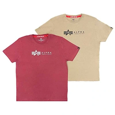 Abbildung von Alpha Industries Label 2 PACK Tshirt print, Herren, Größe: Medium, Olive/burgundy