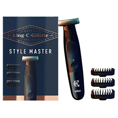Abbildung von King C. Gillette Style Master Bart Trimmer für Männer mit 1 austauschbare 4D Klinge und 3 Kammaufsätze, Geschenk