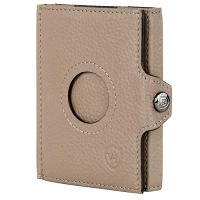 Abbildung von VON HEESEN Airtag Slim Wallet mit Münzfach &amp; RFID Schutz Portmonee Herren klein aus echtem Leder Mini Geldbörse Kreditkartenetui Kartenetui Portemonnaie Geldbeutel (Taupe)