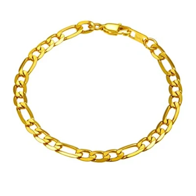 Abbildung von PROSTEEL Figarokette Armband 6mm breit Herren 18k vergoldet 19cm 3+1 Glieder Link Kettenarmband Armkette, gold