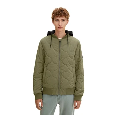 Abbildung von TOM TAILOR Denim Herren Bomberjacke mit abnehmbarer Kapuze 1033644, 10415 Dusty Olive Green, L