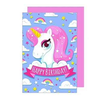 Abbildung von Edition Seidel Premium Geburtstagskarte mit Umschlag. Glückwunschkarte Grusskarte Kindergeburtstag Geburtstag Billet Kinder Mädchen Einhorn Regenbogen Happy Birthday (G2936 SW022)