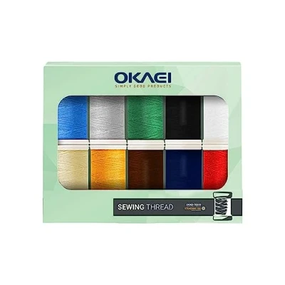 Abbildung von Okaei Nähgarn Set 10 farbige Polyester Nähfäden, Nähmaschinen Garn,Overlockgarn, Nähset, Nähkasten, Nähgarn, Stickgarn in bunten Farben, 100 Meter.