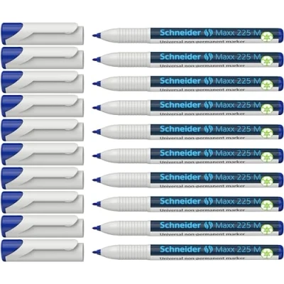 Abbildung von Schneider Maxx 225 M Universal Marker (non permanent, feucht abwischbar, 1,0 mm) 10er Packung blau
