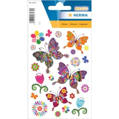 Abbildung von HERMA 3174 Aufkleber Schmetterlinge Glitzer klein groß, 22 Stück, Schmetterling Sticker mit Blumen, Butterfly Etiketten für Fotoalbum Tagebuch Poesiealbum Scrapbooking Dekoration Briefe DIY Basteln