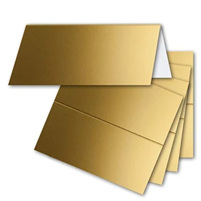 Abbildung von FarbenFroh by GUSTAV NEUSER 50x Tischkarten in Gold (Metallic) 4,5 x 10 cm blanko Doppel Karten als Platzkarten und Namenskarten für Hochzeit Feste