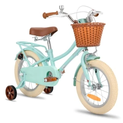Abbildung von STITCH MANCHI 16 Zoll Kinderfahrrad mit Korb &amp; Stabilisatoren für 4 5 6 7 Jahre alte Mädchen Jungen, Mintgrün