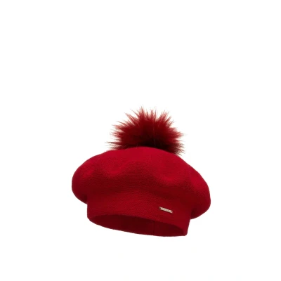 Abbildung von VIVISENCE Winter Baskenmütze Mit Bommel Für Damen Klassischem Herbst Frauen Mütze Schnitt Warmem Garn Wollezusatz Eleganter Wintermütze Ideal Kalte Wintertage Modell 7035, Rot,Einheitsgröße