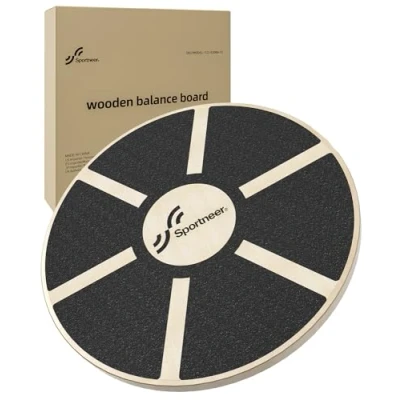 Abbildung von Balance Board, Sportneer Tablett von Gleichgewicht/Wackelbrett/Balance Trainer/Sitzkissen Gleichgewicht Professionel aus Holz für die Übung, Gym, Sport Performance Enhancement (Schwarz)