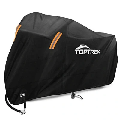 Abbildung von TOPTREK Motorrad Abdeckplane Outdoor Winterfest Wasserdicht Motorradgarage 210T Oxford Stoff XXL Motorradabdeckung für Harley Davidson, Honda, Suzuki, Kawasaki (245 * 105 125 cm)