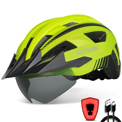 Abbildung von VICTGOAL Fahrradhelm Herren Damen MTB Helm mit Abnehmbarer Magnetische Schutzbrille Visier Atmungsaktiv 21 Belüftungskanäle Radhelm Einstellbare Fahrradhelme (M: 54 58cm, Gelb)
