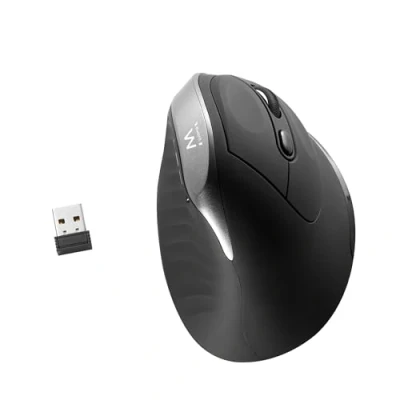 Abbildung von Ewent Vertical Ergonomische Kabellose Maus, 2.4 GHz Verbindung via Nano USB Empfänger, 800/1200/2400 DPI, 6 Tasten,für Windows und MacOS, für PC,Computer,Laptop,Mac,Laptop, Heim Büro, Schwarz