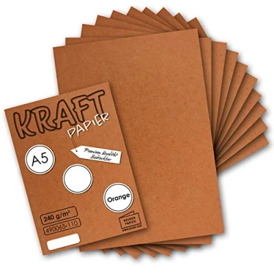 Abbildung von 100x Vintage Kraftpapier in Orange/Rostrot DIN A5 21 x 14,8 cm nachhaltiges natürlich gefärbtes Recycling Papier, ökologisch Bastel Karton Einzel Karte NEUSER PAPIER