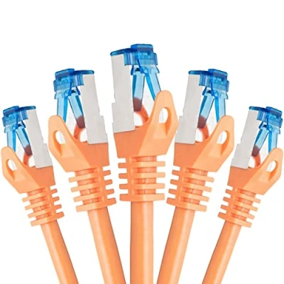 Abbildung von BIGtec 5 Stück 0,25m CAT.7 Gigabit Patchkabel Netzwerkkabel orange Kupferkabel Patch Ethernt LAN DSL Kabel CAT7 (RJ45, Cat 7, S/FTP PIMF) 25cm