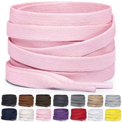 Abbildung von Miscly Schnürsenkel Flach Gewachst Reißfest für Steifel und Lederschuhe 100% Baumwolle Ø 6mm (114 cm, Rosa)