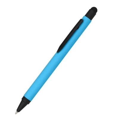 Abbildung von 𝗢𝗡𝗟𝗜𝗡𝗘 Kugelschreiber Alu Stylus blau, Druckkugelschreiber aus Aluminium, auswechselbare Großraum Mine, Schreibfarbe mit Softtouch Feeling, Stift Touchpen, 1 Stück