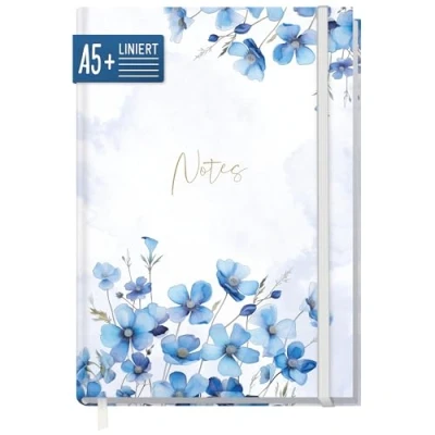 Abbildung von paper&amp;you® Notizbuch A5+ liniert mit Gummiband &quot;Blue Blossoms&quot; 156 Seiten, 78 Blatt als Bullet Journal, Tagebuch, Notizheft nachhaltig &amp; klimafreundlich