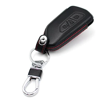 Abbildung von Schlüssel Hülle VF für 3 Tasten Auto Leder Cover Schlüsselhülle Etui Schutzhülle (Schwarz Rot Leder)