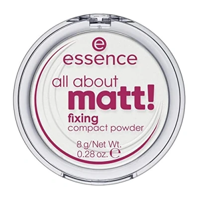 Abbildung von essence all about matt! fixing compact powder, Weiss, langanhaltend, mattierend, matt, für trockene Haut, vegan, ölfrei, ohne Parfüm, Alkohol, 1er Pack (8g)