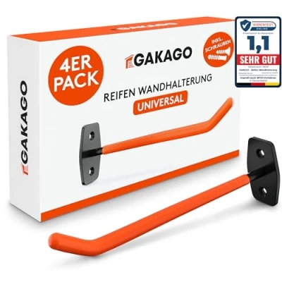 Abbildung von Gakago Reifenhalter Wandhalterung 4er Felgenhalter Wand Set inkl. Schrauben &amp; Dübel mit Montageanleitung Extra Lange Reifen Halter für Autoreifen Felgen zum Lagern