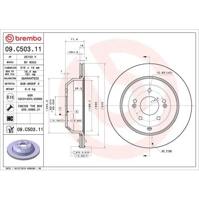 Abbildung von BREMBO 09.C503.11 Bremsscheibe 315 18 5 innenbelüftet beschichtet hochgekohlt mit Schrauben KIA: SORENTO 3