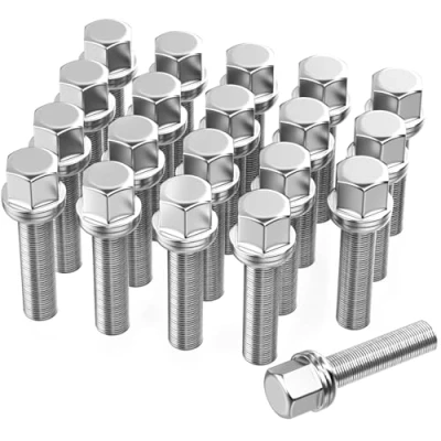 Abbildung von 20 Verlängerte Radschrauben Radbolzen für Spurverbreiterungen I M14x1,5x40mm Kugelbund R13 SW 17mm Kompatibel mit Audi Volkswagen OEM RÄDERN (Chrom)