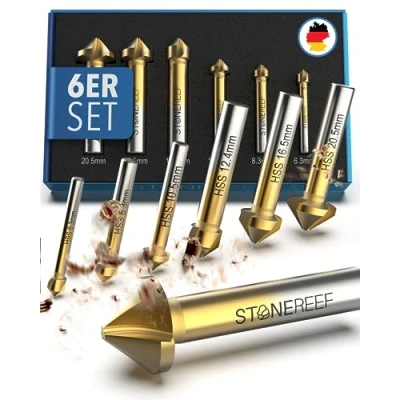 Abbildung von STONE REEF Kegelsenker Set Profi Aus HSS Stahl [6 Teilig Inkl. Aufbewahrungsbox] Senker Für Metall Und Holz, Senkbohrer, Versenker