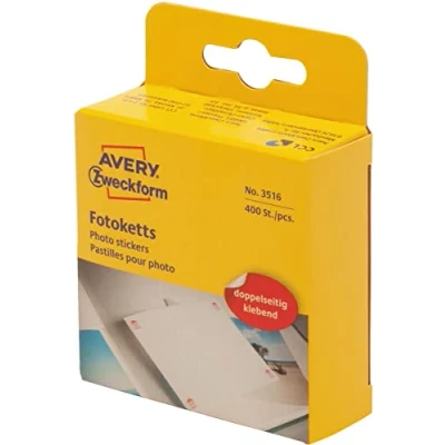 Abbildung von AVERY Zweckform 3516 Fotokleber 400 Stück (12x12mm, Fotoketts, Fotoaufkleber, doppelseitig selbstklebend, Klebepads für Scrapbooking, Fotoalbum, Bulletjournal, Bilder, im praktischen Spender) weiß