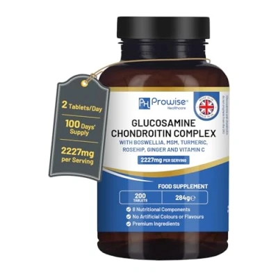 Abbildung von Glucosamin und Chondroitin Komplex 2227 mg pro Portion 200 hochwirksame Tabletten 8 Nährstoffkomponenten Hergestellt in Großbritannien von Prowise