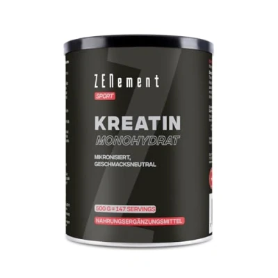 Abbildung von Creatin Monohydrat Pulver 500g, Kreatin in mikronisierter Qualität mit optimal hochdosiert Reines, 100% Vegan, ohne Zusätze für 147 Anwendungen Zenement