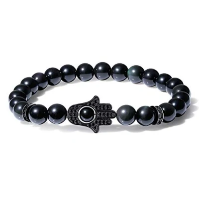 Abbildung von COAI Geschenkideen Herren Reiki Armband aus Obsidian mit Pavé Inspiration und Hamsa Hand Charm