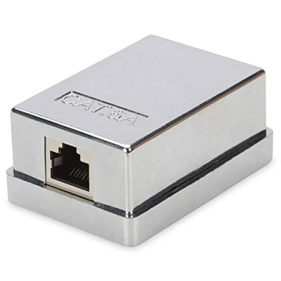 Abbildung von DIGITUS Anschlussdose Cat 6A 1 Port RJ45 Aufputz Gehäuse Netzwerk Dose LSA Schneidklemme Geschirmt Silber