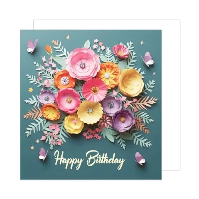 Abbildung von Edition Seidel Premium quadratische Geburtstagskarte mit Umschlag. Glückwunschkarte Happy Birthday Billet Karte für Mann Frau Freund Freundin Blumen Schmetterlinge (GQ329 SW024)
