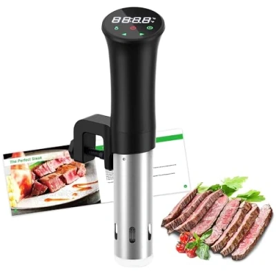 Abbildung von Sous vide Garer, Präzisionskochtopf Immersion Zirkulator, 3D Leistungsstarke leise Wasserzirkulation, Low öl und fettarm, gesunde Ernährung Schwarz(MEHRWEG)
