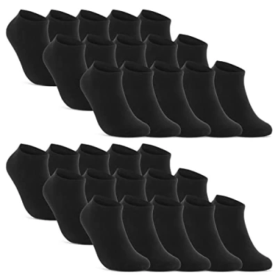 Abbildung von 10 20 30 Paar Sneaker Socken Damen &amp; Herren Schwarz Weiß Baumwolle 10800 (Schwarz 43 46)