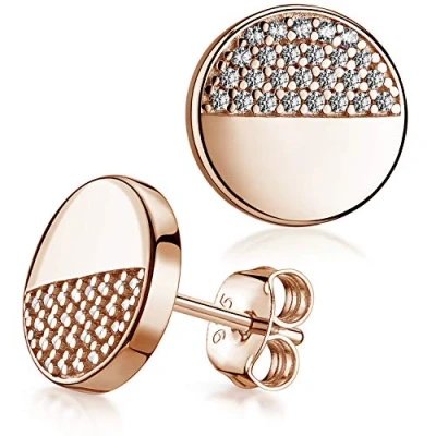 Abbildung von Rosegold Ohrstecker rund Damen aus Sterling Silber vergoldet mit Zirkonia SO 452 Rose