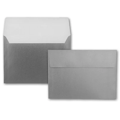 Abbildung von 50x Briefumschläge DIN C5 Silber Metallic 16,2 x 22,9 cm Haftklebung glänzende Kuverts für große Einladungen und Karten zum Geburtstag oder Hochzeit