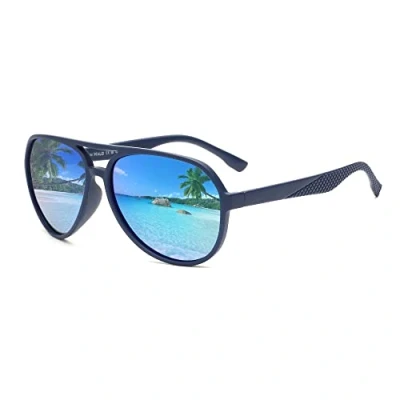 Abbildung von JIM HALO Polarisierte Sonnenbrille Männer Frauen, Retro Pilot Schatten für das Fahren Angeln Blau/Spiegelblau