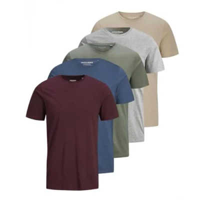 Abbildung von JACK &amp; JONES Herren JJEORGANIC Basic Tee SS O Neck 5PK Pack D (Crockery, PR, LGM, Denim Blue, Agave Green), XXXL