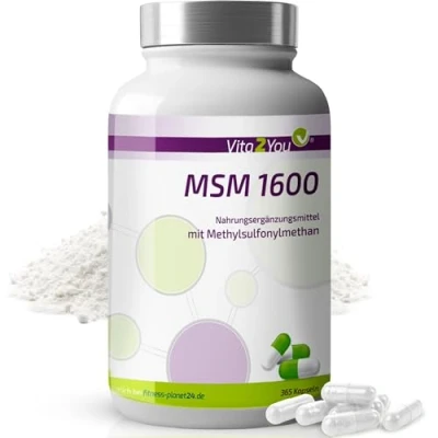 Abbildung von Vita2You MSM 1600 365 Kapseln (Methylsulfonylmethan) 800mg pro Kapsel Meshfaktor 40 60 Hochdosiert Premium Qualität