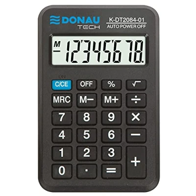 Abbildung von Taschenrechner DONAU TECH/K DT2084 01 8 Stellig Wurzelfunktion/ 97x60x11mm/ Farbe: Schwarz/Rechner Anzeige/Batteriebetrieb/Kompaktes Design